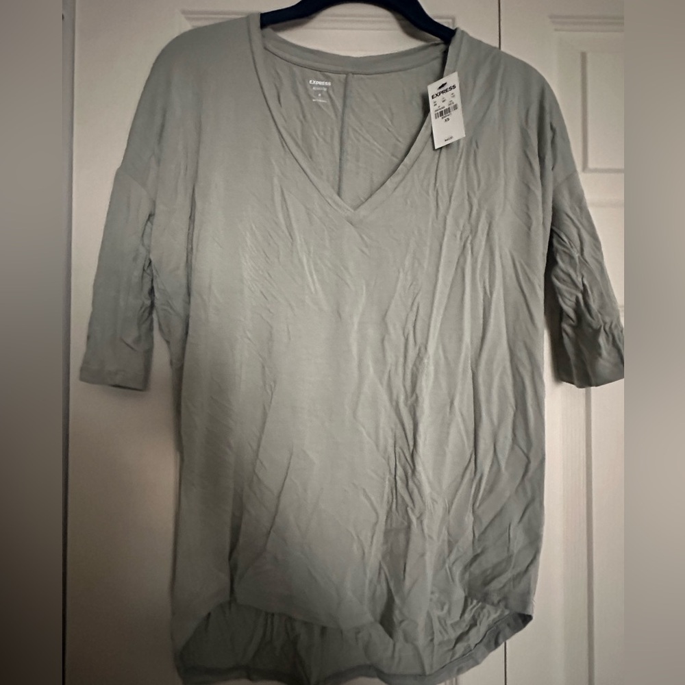 Express Women's Green V-Neck Top